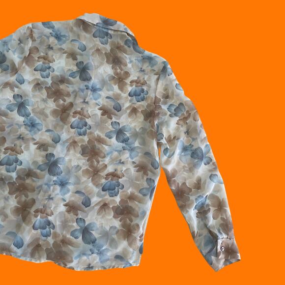 90's vintage chiffon floral collared button up blouse MEDIUM - Picture 4 of 7